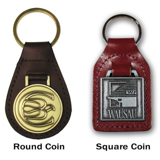 Custom Logo Die Cast Square Leather Fob (1 1/4")