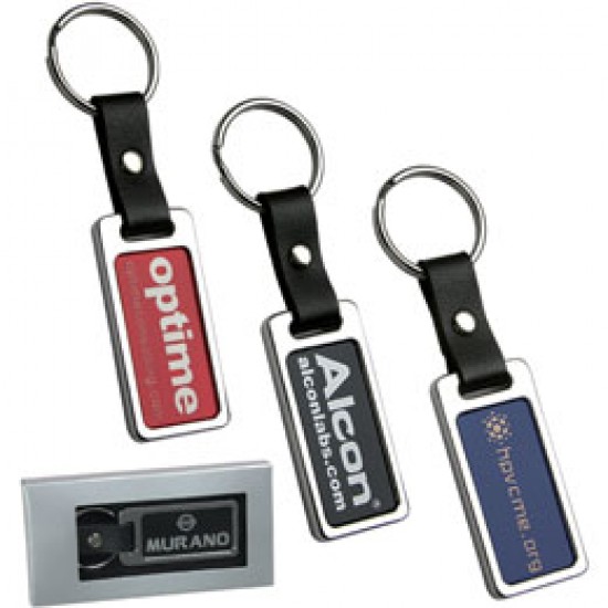 Custom Logo Metal Key Tag w/ Leather Strap