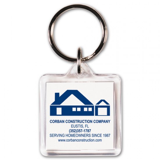 Custom Logo Square Acrylic Key Ring - 1-1/2"x1-1/2" -