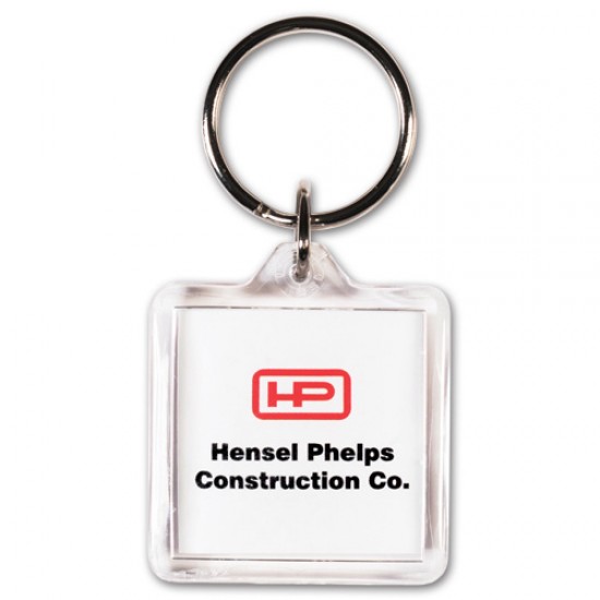 Custom Logo Square Acrylic Key Ring - 1-1/2"x1-1/2" -