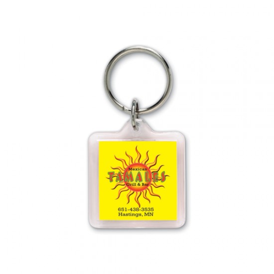 Custom Logo Square Acrylic Key Ring - 1-1/2"x1-1/2" -