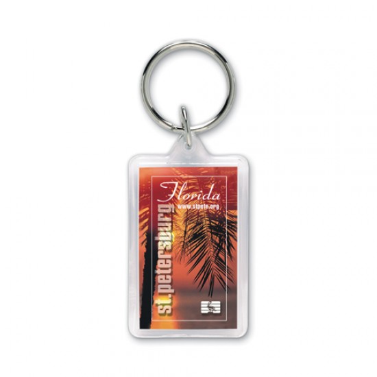 Custom Logo Rectangle Acrylic Key Ring - 1-3/8"x2 1/8" -