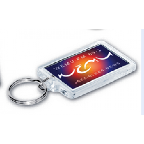 Custom Logo Transparent Rectangle Acrylic Key Tag w/ Full Color Insert