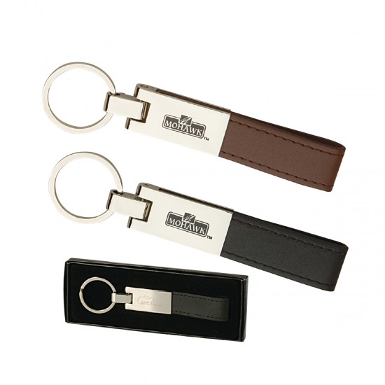 Custom logo Leather & Silver Keyring