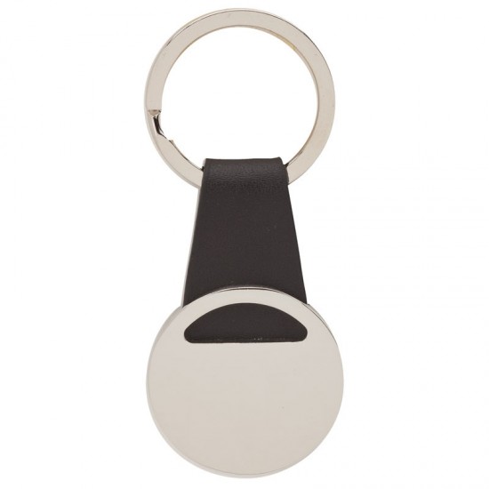 Custom Logo Chrome Disk Key Ring w/ Leather Strap