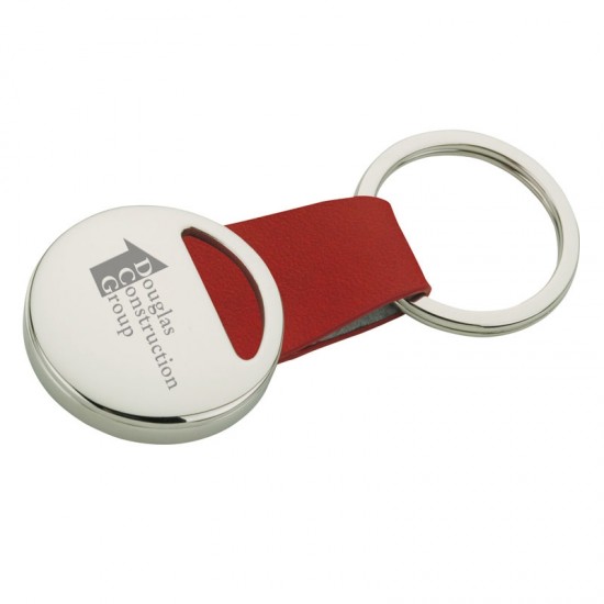 Custom Logo Chrome Disk Key Ring w/ Leather Strap