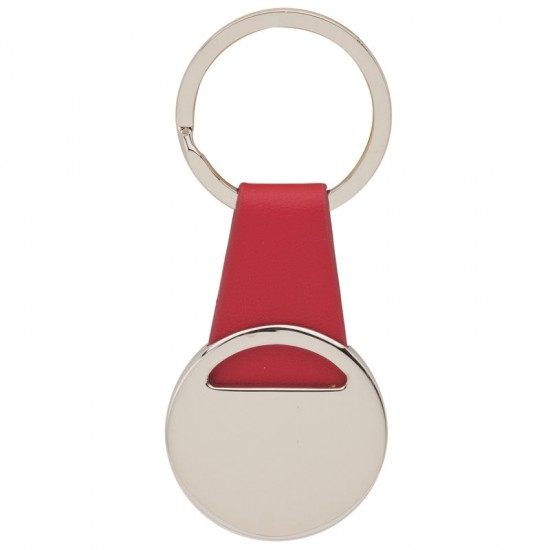 Custom Logo Chrome Disk Key Ring w/ Leather Strap