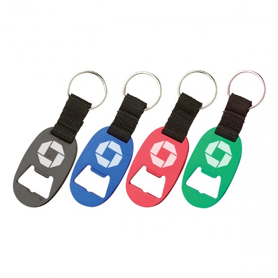 Custom Logo Thin & Oval Anodized Aluminum Bottle Opener w/Strap