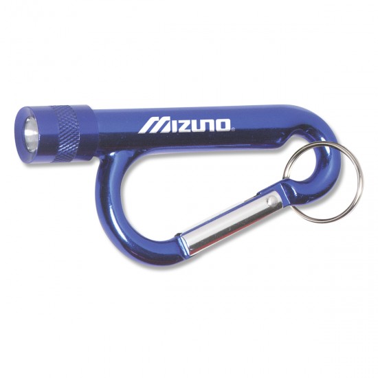 Custom Logo Metal Carabiner Flashlight w/ Split Ring Attachment