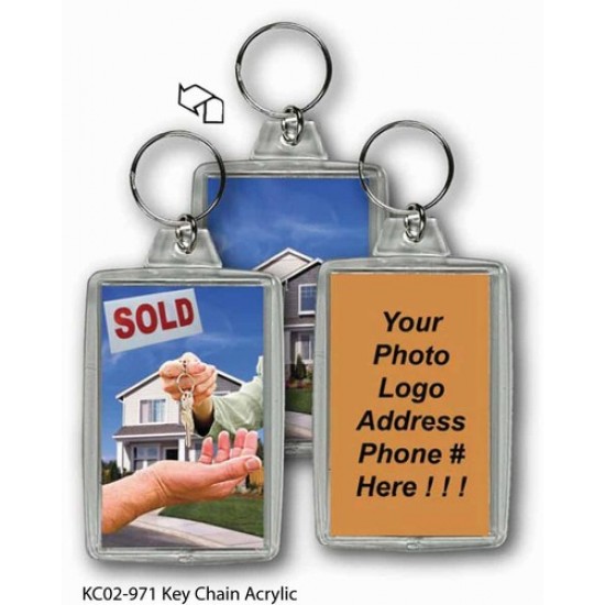 Custom Logo 3D Lenticular Acrylic Key Chain (Rectangle w/ House)
