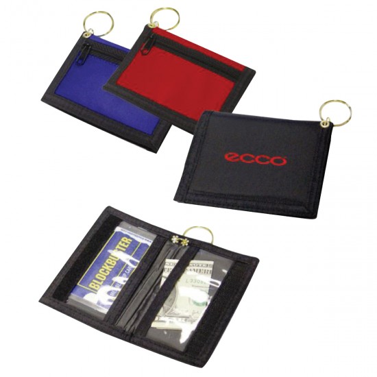 Custom Logo Nylon Keyring Wallet w/ Clear & Exterior Pockets