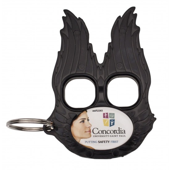 Custom Logo Black Guardian Angel Keychain w/ Full Color Poly Dome