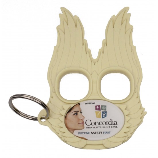 Custom Logo White Guardian Angel Keychain w/ Full Color Poly Dome