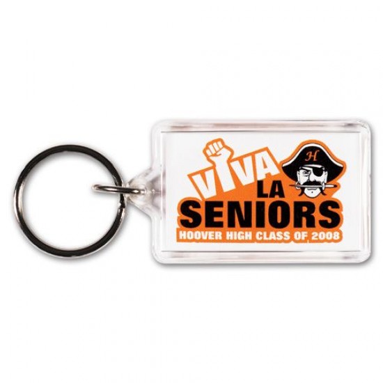 Custom Logo Rectangle Acrylic Key Ring - 1-3/8"x2 1/8" -