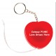 Custom Logo Heart tape measure with release button and key tag.