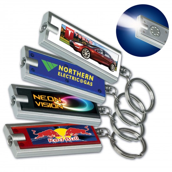 Custom Logo Slim Light LED Flashlight w/ Swivel Key Ring - 2 1-/2"x1"x1-/4" -