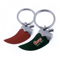 Custom Logo Chili Keychain w/ Metal & Leather Custom Logo Chili Keychain w/ Metal & Leather