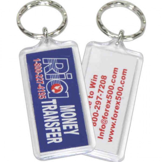 Custom Logo Rectangle Clear Acrylic Keyring - 2-1/2"x1 1/8" 