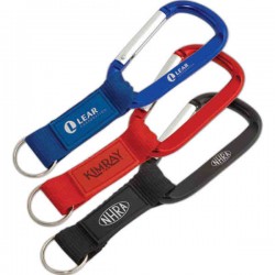 Custom Logo Key Tag Carabiner w/Strap & Raised Rubber Patch
