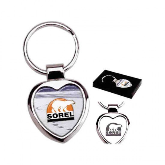 Custom Logo Silver Heart Metal Keychain