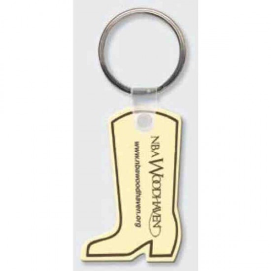 Custom Logo Sof-Touch (R) - Western boot shape key tag with split ring.