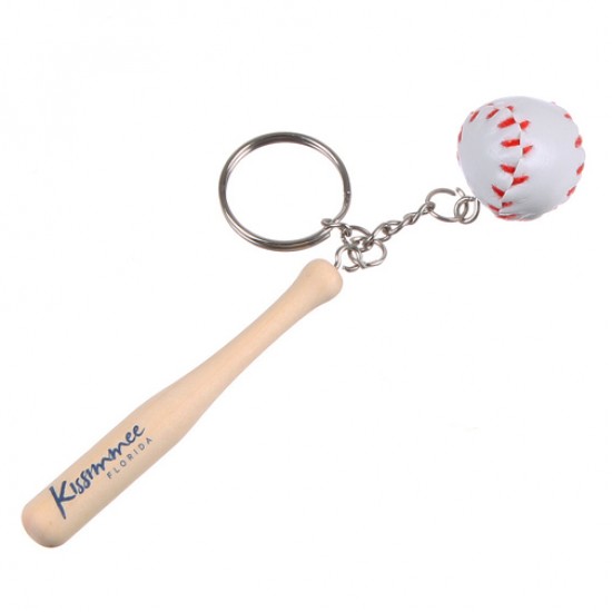 Custom Logo Key holder with miniature baseball bat and ball and tag.