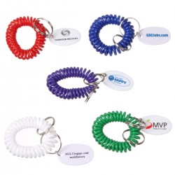 Custom Logo Bracelet coil key chain with oval tag. Custom Logo Bracelet coil key chain with oval tag.