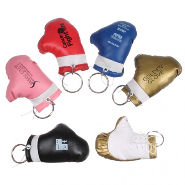 Custom Logo Key chain with miniature boxing glove and tag. Sports