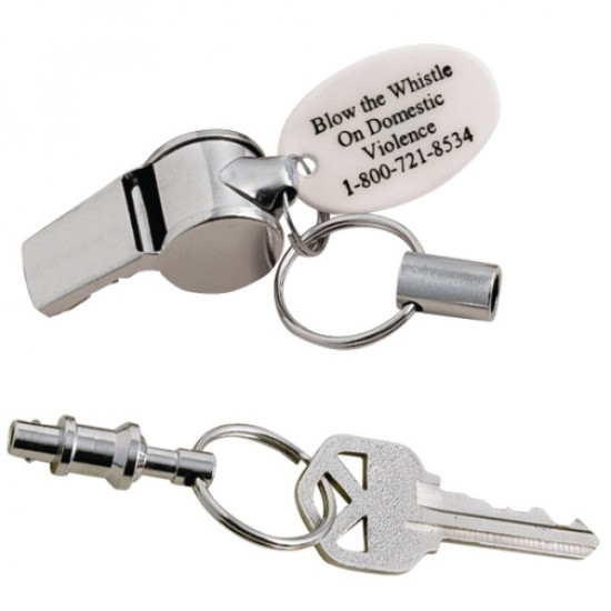 Custom Logo Pull-a-part key holder with whistle.