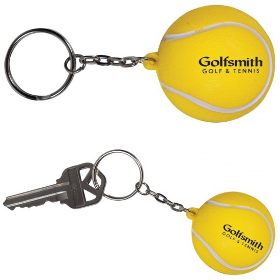 Custom Logo Tennis Ball - Stress reliever key chain with sport stress ball attached.