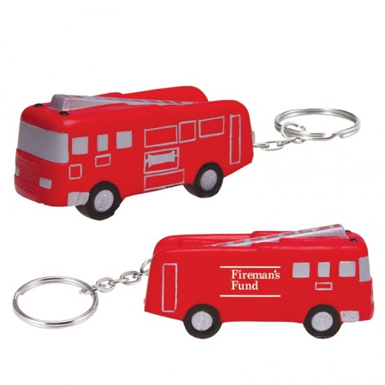 Custom Logo Fire truck shaped stress reliever with keychain.