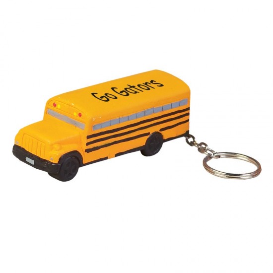 Custom Logo School bus shaped stress reliever with keychain.