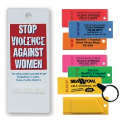 Custom Logo Three tone whistle with hole for attaching to key chain.