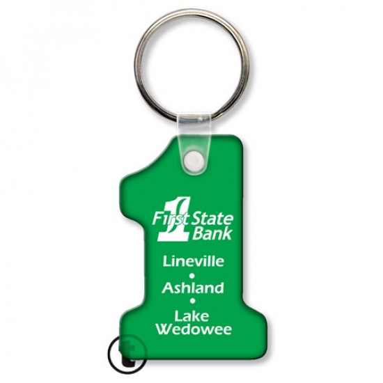 Custom Logo  Sof-Touch (R) - Soft number one shape key tag with split ring.