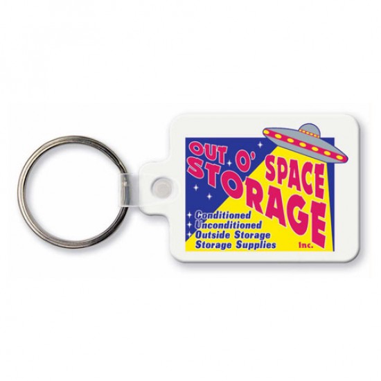 Custom Logo  Sof-Touch (R) - Medium sized rectangle with round corners key tag with tab and split ring.