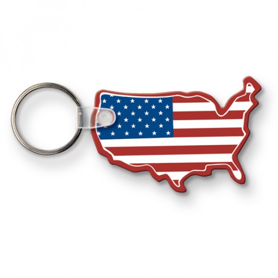 Custom Logo Sof-Touch (R) - U.S.A. shaped vinyl key tag with split key ring.