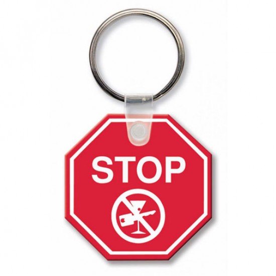 Custom Logo  Sof-Touch (R) - Stop sign shape key tag with split ring.