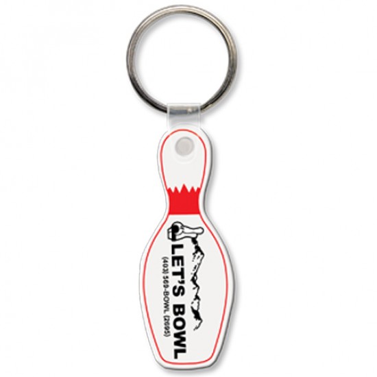 Custom Logo  Sof-Touch (R) - Bowling pin shape key tag with split ring.