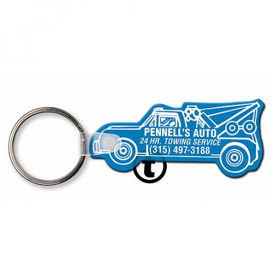 Custom Logo Sof-Touch (R) - Tow truck shape key tag with split ring.