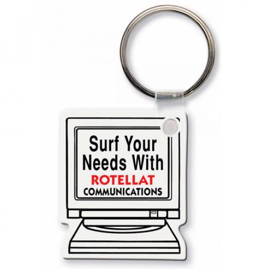 Custom Logo  Sof-Touch (R) - Computer monitor shape key tag with split ring.