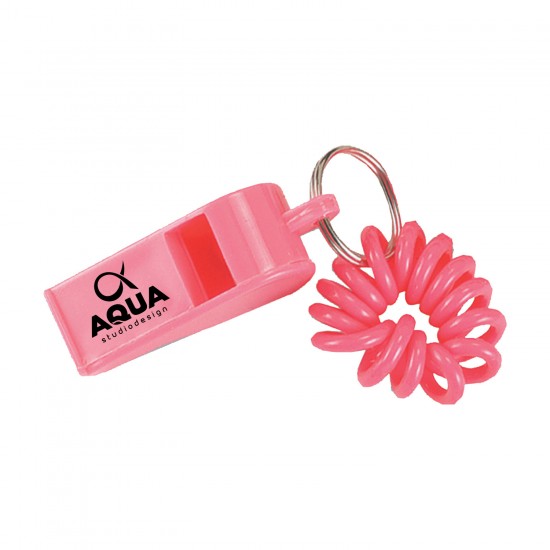 Custom Logo Coil Wrist Bracelet Key Ring w/ Whistle