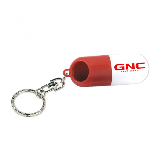Custom Logo Combination capsule shaped pill holder/key ring. Pill
