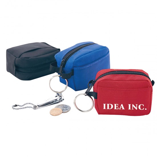 Custom Logo Mini duffel bag shape coin pouch with key ring.