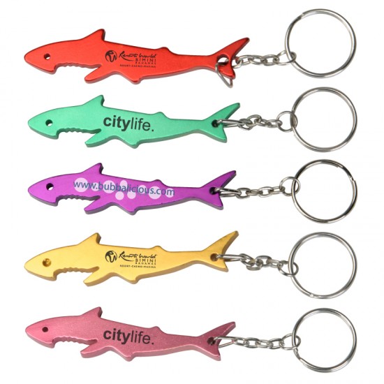 Custom Logo Shark shape bottle opener with key ring.