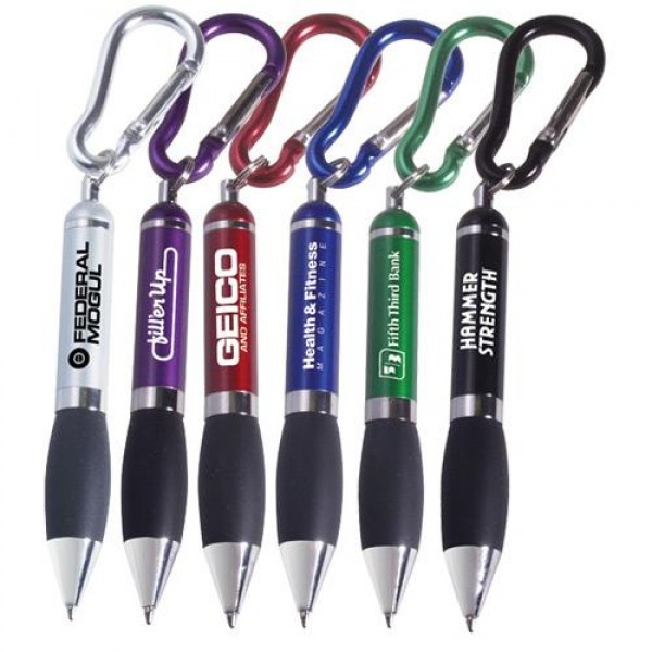 Custom Logo Mini brass pen with carabiner clip. Pen Keychains - CLK670