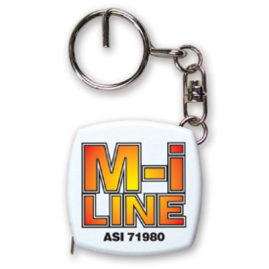 Custom Logo Key chain tape measure, with 6' metal tape, split ring and chain.