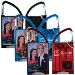 Custom Logo Carabiner snap in photo flashlight key tag, insert size: 2 - 2" x 2 7/8"