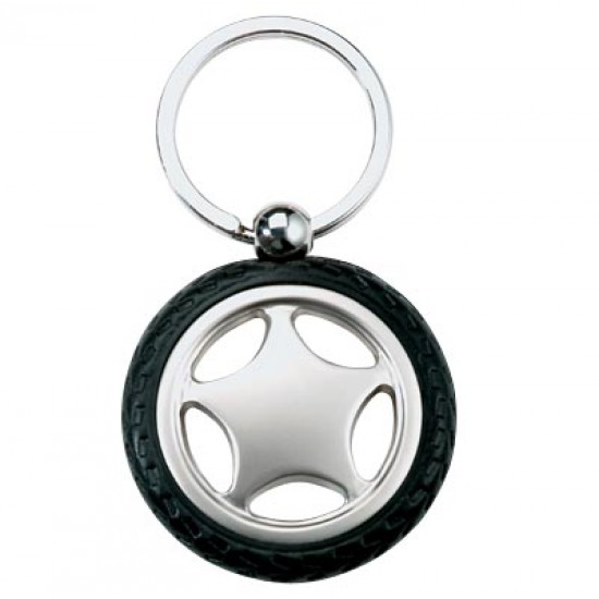 Custom Logo Rubber and metal tire shaped key chain.