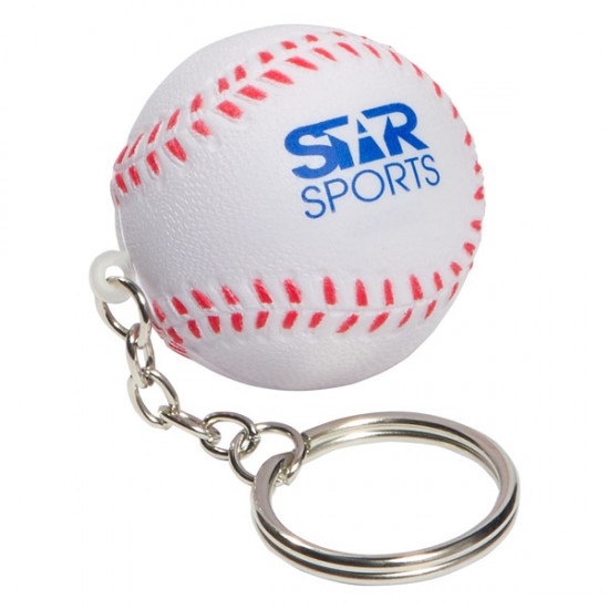 Custom Logo Baseball - Ball shaped stress reliever with key chain.