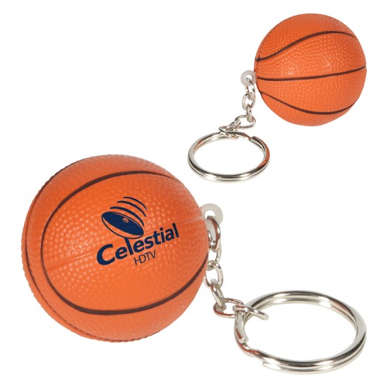 Custom Logo Basketball - Ball shaped stress reliever with key chain.